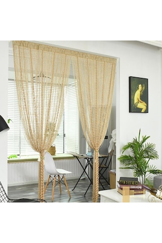 2m X 1m İp Perde Kapı Düz Kurdele İplikli Tüylü Püsküllü Oda Bölücü Ev Dekoru Kapı İçin Payet Perde Kapı İp Perdeleri Bej