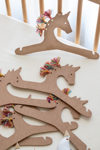 Bebek Elbise Askısı 6'lı Bebek Çocuk Kıyafet Askısı Nature Mdf Ahşap Unicorn