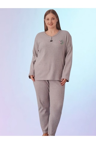 Rüyam Büyük Beden Kışlık Kadın Pijama Takımı Gri