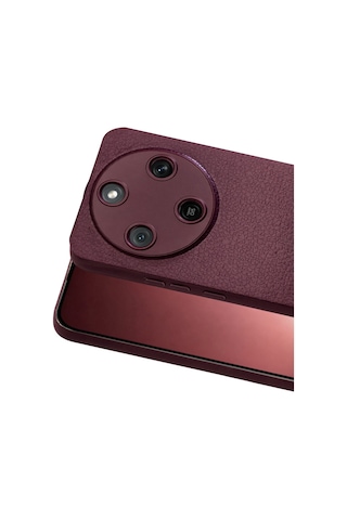Honor Magic 8 Lite Uyumlu Deri Dokulu Yumuşak Silikon Telefon Kılıfı Kapak Bordo