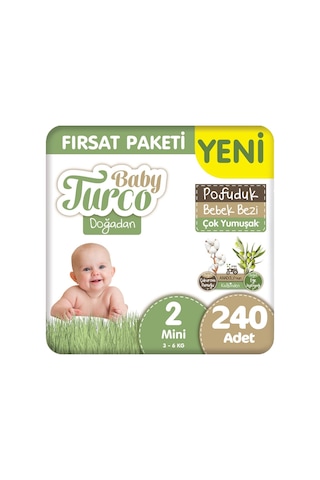 Baby Turco Doğadan 2 Beden Pofuduk Bebek Bezi Fırsat Paketi 48x5 240 Adet 2 Numara