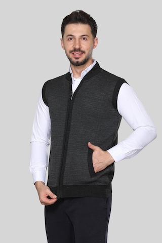 Kzc Tekstil Erkek Orta Yaş Ve Üzeri Triko Örgü Akrilik Kışlık Kalın Dokulu Fermuarlı Baba Yelek Gri