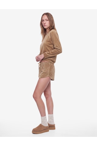 Koton Rahat Kesim Beli Bağcıklı Cepli Mini Şort Pijama Altı Vizon 7wlk80032mk