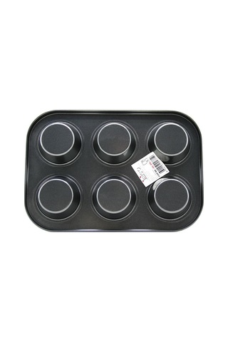 6 Gözlü Siyah Metal Muffin Kalıbı