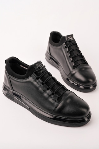 Muggo Dusk Hakiki Deri Erkek Kalın Taban Bağcıklı Günlük Casual Sneaker Siyah
