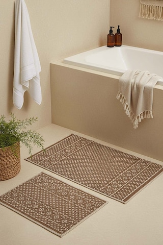 İskandinav Desen 2 Li Banyo & Klozet Paspas Takımı Kahverengi
