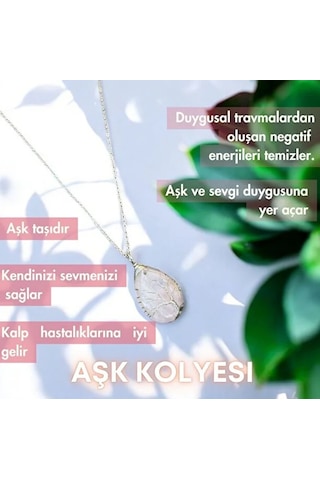 Aşk Kolyesi - Pembe Kuvars Taşı Gerçek Doğal Taş Kolye Pembe