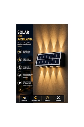 Robeve Solar Led Duvar Apliği 8 Ledli Bahçe Aydınlatması Güneş Enerjili Dış Mekan Bahçe Lambası, Su Geçirmez Sensörlü Duvar Lambası, Beyaz & Gün Işığı Modlu Solar Aydınlatma Beyaz - Gün Işığı