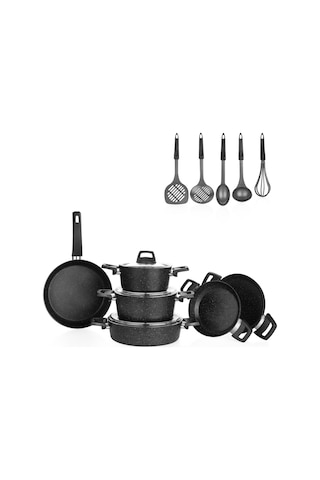 Schafer Black Stone Tencere Seti 14 Parça-siyah Siyah