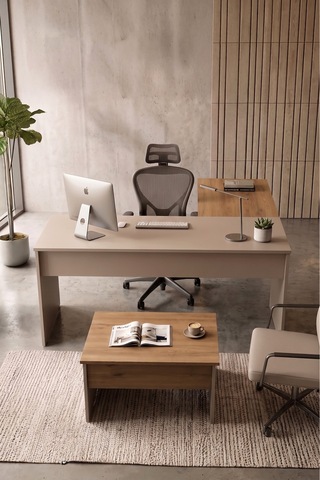 Yurudesign Alva Yönetici Ofis Takımı Makam Takımı 2 Parça Ofis Çalışma Masası Sehpa Sepet-kumsal Al5-cos