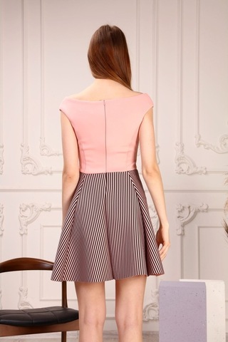 Aymeravm - Eteği Çizgili Kadın Elbise - Gsp3106Ga Pudra