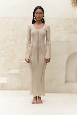 Mai Collection Mai Studios Co. Paulina Dantel Örgülü Bej Triko Elbise Bej