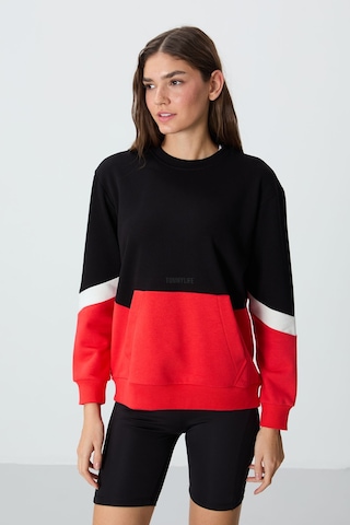 Tommy Life Siyah Kompakt Pamuklu Kalın Pürüzsüz Dokulu O Yaka Oversize Fit Kadın Sweatshirt - 97289 Siyah