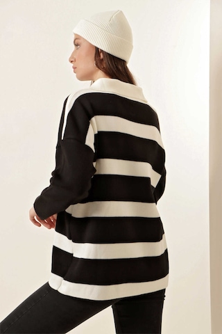 Gabria Fermuarlı Çizgili Kazak Siyah