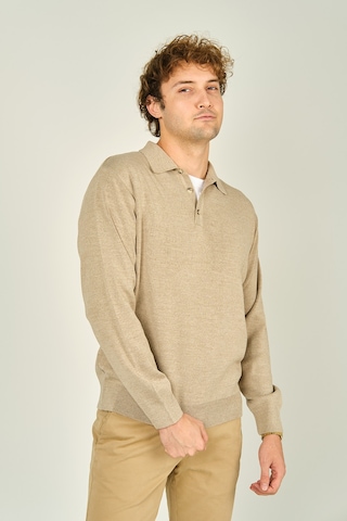 Ateş Triko Erkek Polo Yaka Düğmeli Yün Kazak 6091023 Bej Bej