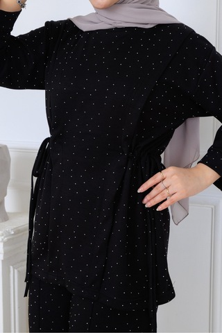 Unika Boutique Kadın Siyah Modal Kumaş Taşlı İkili Takım Tesettür Takım