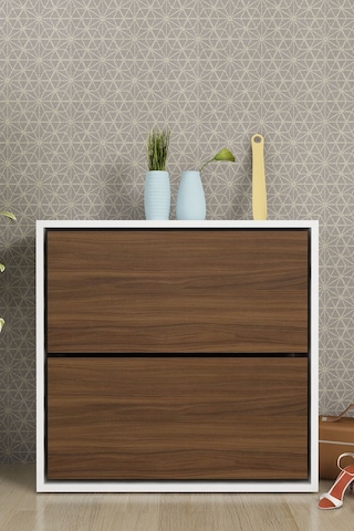 Moonlife 2 Kapaklı Kayar Raflı Ayakkabılık Ceviz