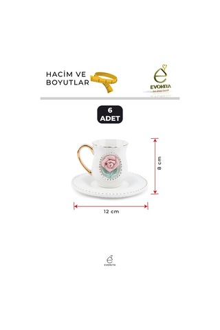 6 Kişilik 12 Parça Porselen Kahve Fincan Takımı Sakura Çiçek Desenli Şık Türk Kahvesi Seti Çok Renkli