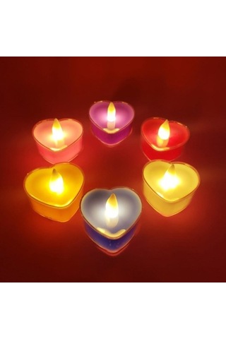 Premium Romantik Lamba Sürpriz Hazırlık Doğum Günü Kalpli Tealight Pilli Mum Çok Renkli