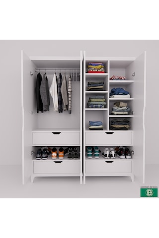 Elbise Dolabı 4 Kapaklı Geniş Depolama Alanlı