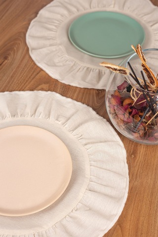 Keten 6'lı Fırfırlı Yuvarlak Amerikan Servisi 40 Cm - Ztasy Ekru