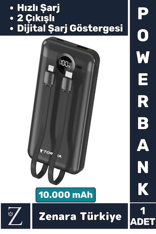 Kompakt Kamp Piknik Taşınabilir Şarj 2 Çıkış Dijital Şarj Göstergeli Hızlı Şarj 10.000 Mah Powerbank Çok Renkli