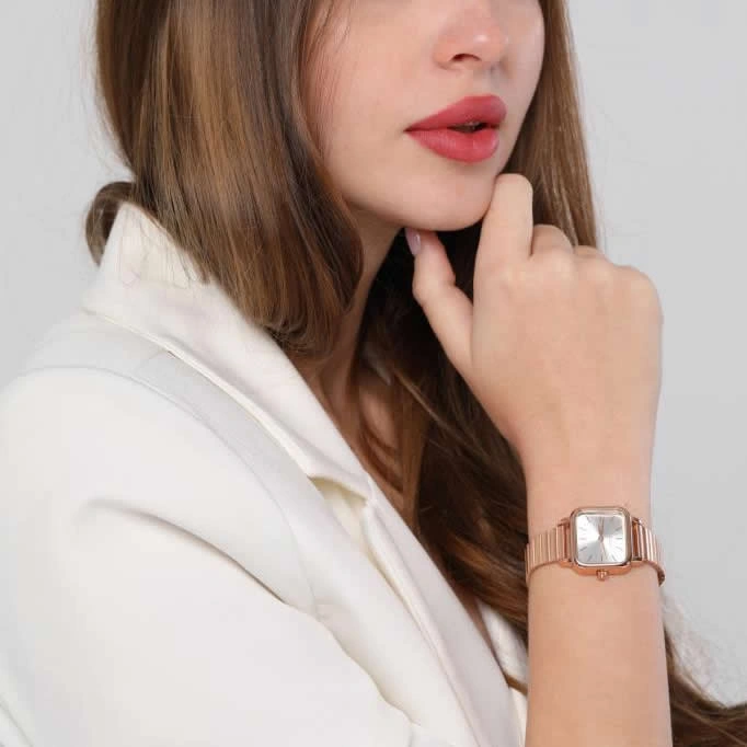 Minimal Kare Rose Gümüş Kadın Kol Saati Rose Gold