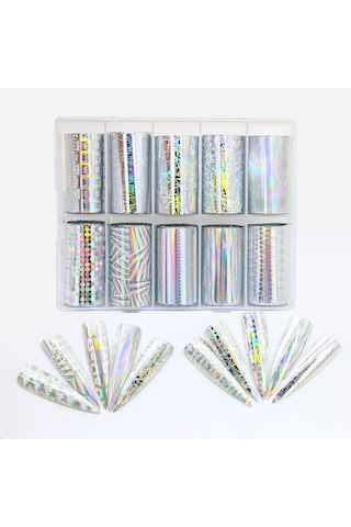 10lu Tırnak Süsleme Folyosu Holografik Geometri Dizayn Nail Art Transfer Folyo Wnf-273