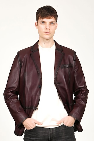 Dericlub Erkek Venedik Kruvaze Yaka Hakiki Deri Blazer Ceket Bordo Bordo