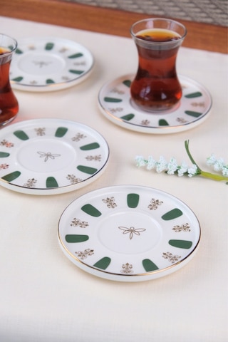 Tabak Evi Porselen Acem Zade Yeşil Çay Tabağı 12,5cm 4 Lü Çok Renkli