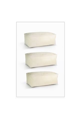 Vedsey Küçük Boy Baza Altı Krem Hurç & Dolap İçi - Sandık İçi Düzenleyici 3'lü Set & 50x25x20 Cm Krem
