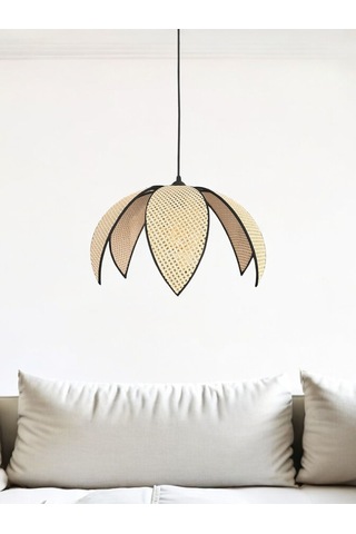 Modern Hazeran Görünümlü Yapraklı Çiçek Şeklinde Bohem Rustik Avize - Krem Krem