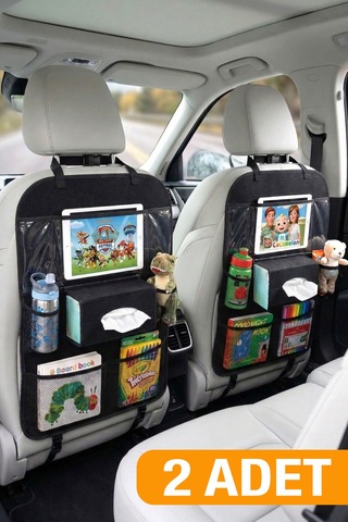 2 Adet Araç İçi Koltuk Arkası Organizer Koruyucu Kılıf Eşya Düzenleyici Tablet Tutucu Organizer