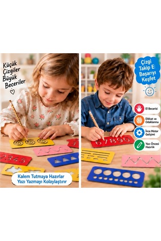 Eğitici Ahşap Çizgi Çalışmaları Montessori El Kası Geliştirme