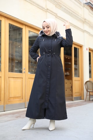 BATTAL  BÜYÜK BEDEN KADIN İÇİ TAMAMEN KÜRKLÜ PARDESÜ & MONT Siyah