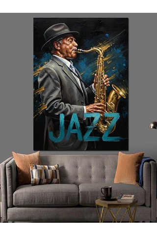 Saksafon Çalan Jazz Adam Dekoratif Kanvas - Mdf Ahşap Tablo