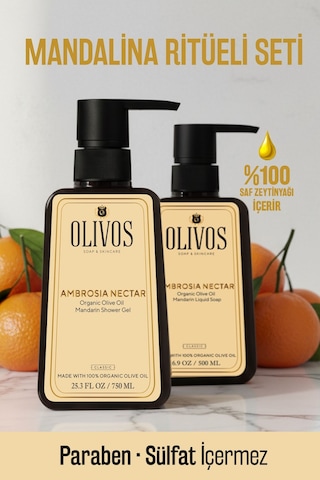 Ambrosia 2 Li Set %100 Doğal Zeytinyağlı Mandalina Kokulu Duş Jeli Ve El Sabunu, 1250 Ml