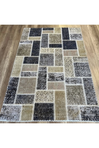 Hoom Rugs Patchwork Krem Gri Siyah El Dokuma Kilim Krem - Gri