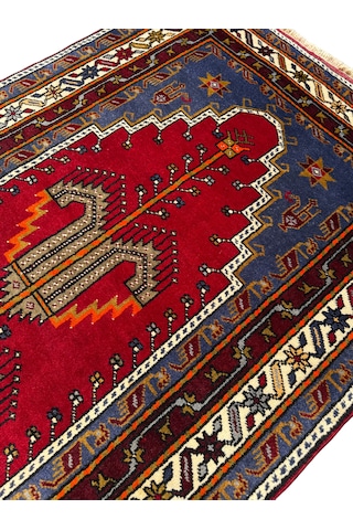 El Dokuma Sıfır Konya Kavak Halısı Seccade 117x185 Kök Boya Sık Namazlık Kırmızı