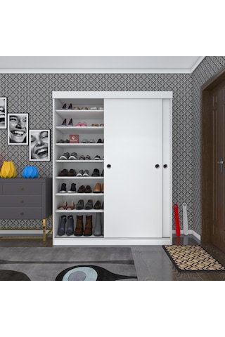 Kenzlife Portmanto Ayakkabılık Plevne Aynalı Mat Beyaz 180 140 50 Suntalam 24 Çift Ayakkabı Kapasitesi