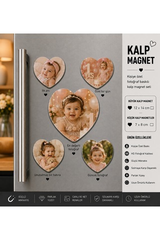 Kalp Fotoğraf Magneti Kız Bebeğe Kişiselleştirilebilir İlk Anılar Ve Büyüme Hediye Seti