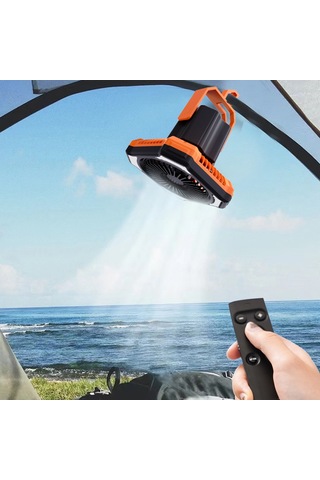 Symbee Kamp Fan Lambası 3 Hızlı 3 Aydınlatma Seviyeli 4000mah Usb Şarj Edilebilir Portatif Kumandalı Fener + Fan Siyah