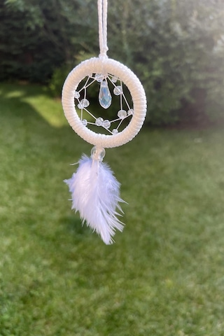 Beyaz Üzerine Kristal Boncuklu Araba Süsü / Dikiz Aynası Süsü Model2