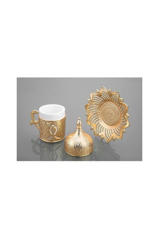 Türk Kahvesi Fincan Takımı 6 Kişilik Metal Gold Busem Model Altın