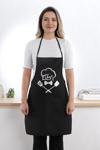 Siyah Chef Leke Tutmaz Kumaş Mutfak Önlüğü Siyah2
