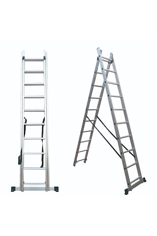 Asil Alüminyum 2 Parçalı Endüstriyel Merdiven Çok Amaçlı 2x6 / 2x7 / 2x8 / 2x9 Basamak En131 Sertifikalı 2x8 Basamak