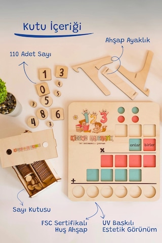İlkokul Matematik Eğitici Dört İşlem Ahşap Oyuncak Etkinlik Seti Kolay Öğrenme Rakam Bultak Çarpım