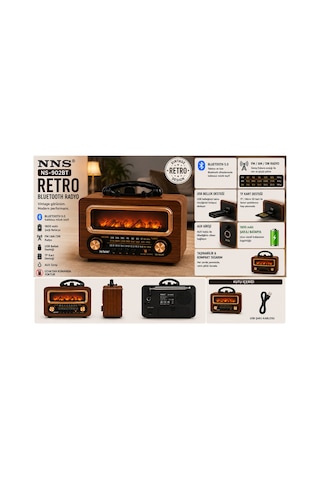 Ns-902bt Şömine Efektli Retro Bluetooth Radyo Ve Hoparlör Nostaljik Tasarım Kahverengi - 913596421