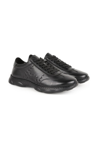 Libero Erkek Sneaker Siyah Hakiki Deri Yan Dikiş Detaylı Bağcıklı Hafif Bombeli Ergonomik Eva Taban L6034