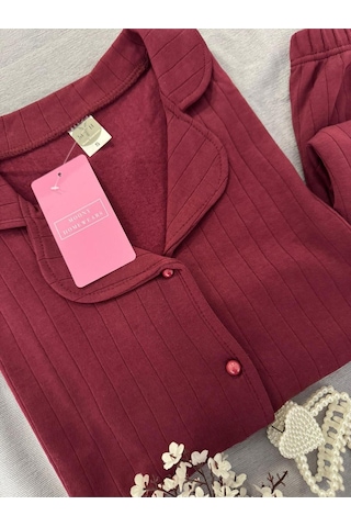 Mh Moony Homewears Sofliş Bordo Kışlık Termal Merlin Kumaş Pijama Takımı Güzel Bordo